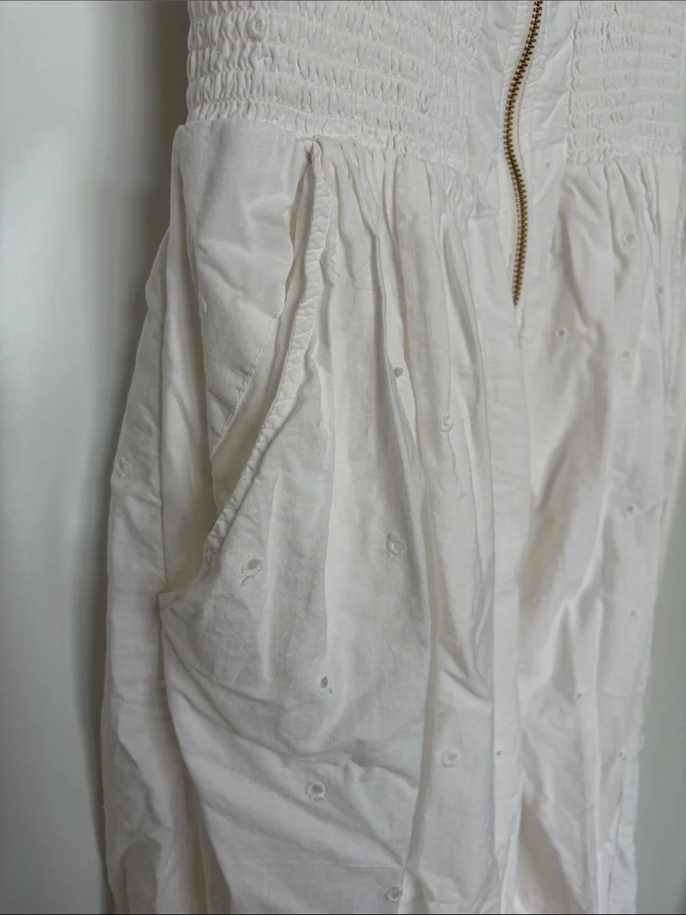 Anthropologie Maeve The Tommie Cap-Sleeve Smocked Front-Zip Shirt Dress Eyelet M - Picture 9 of 12